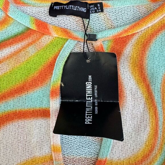 NWT PLT Lime Brushed Abstract Print Short Sleeve Cut Out Crop Top Size 2 XS - Picture 6 of 6